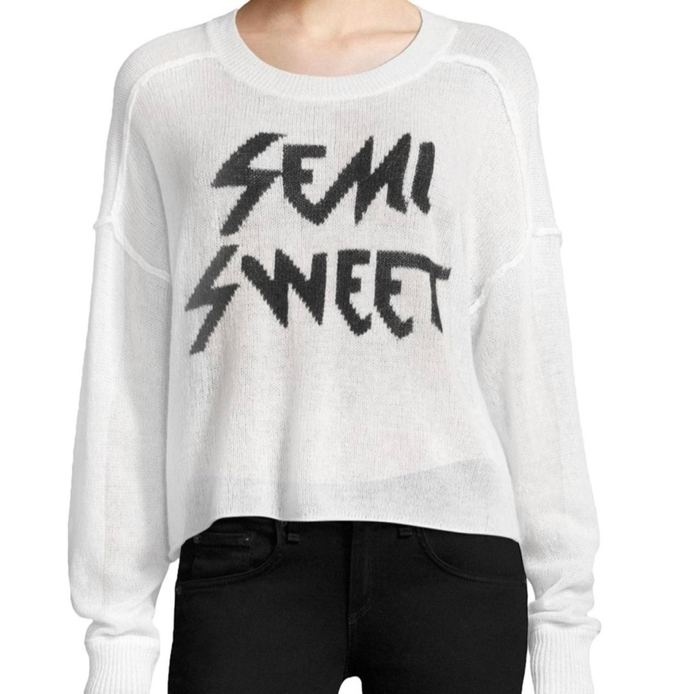 Wildfox 100% cashmere “Semi Sweet” graphic sweater, Cream, sz XS